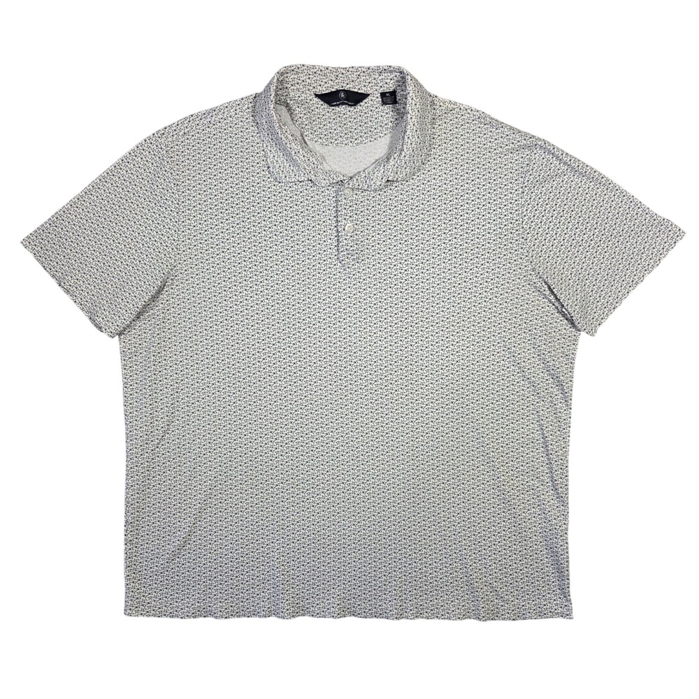 Hart Schaffner Marx Mens XL Polo Shirt White Navy Blue Geometric Print Cotton